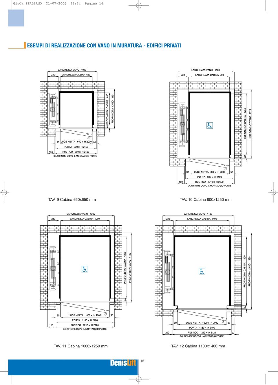 9 Cabina 650x650 mm TAV. 10 Cabina 800x1250 mm TAV.