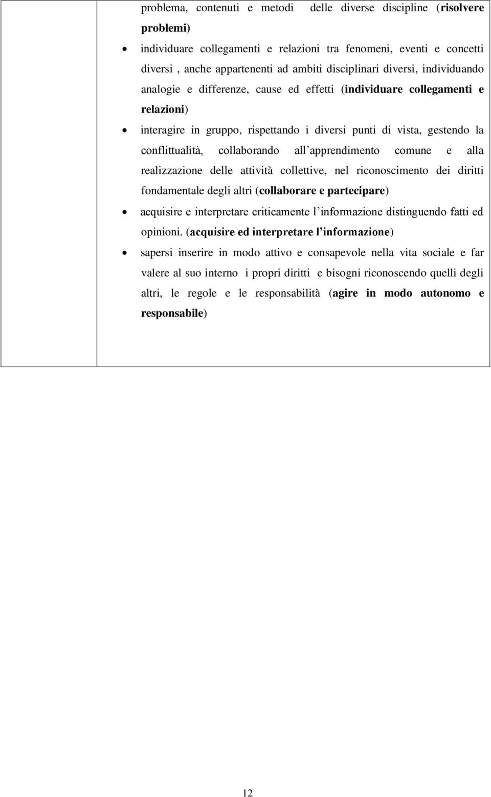 collaborando all apprendimento comune e alla realizzazione delle attività collettive, nel riconoscimento dei diritti fondamentale degli altri (collaborare e partecipare) acquisire e interpretare