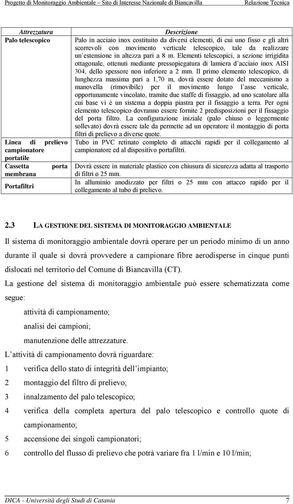 Elementi telescopici, a sezione irrigidita ottagonale, ottenuti mediante pressopiegatura di lamiera d acciaio inox AISI 304, dello spessore non inferiore a 2 mm.