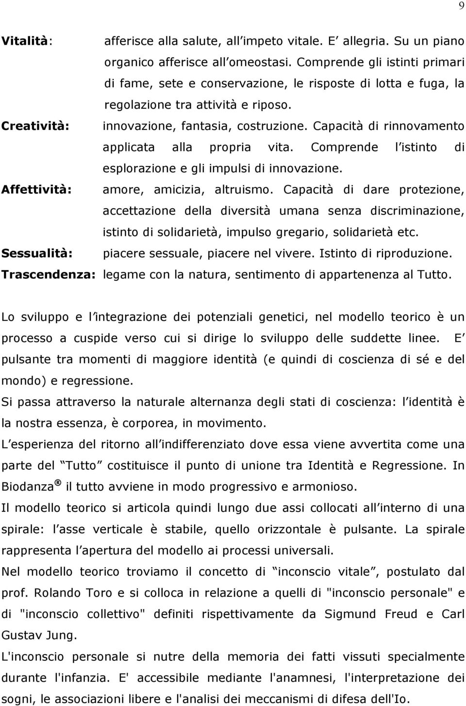 Capacità di rinnovamento applicata alla propria vita. Comprende l istinto di esplorazione e gli impulsi di innovazione. Affettività: amore, amicizia, altruismo.