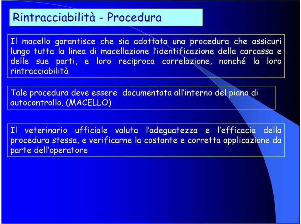 rintracciabilità Tale procedura deve essere documentata all interno del piano di autocontrollo.