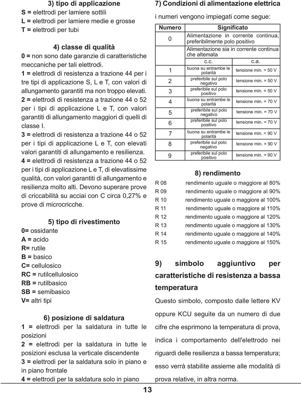 = elettrodi di resistenza a trazione o per i tipi di applicazione L e T, con valori garantiti di allungamento maggiori di quelli di classe I.