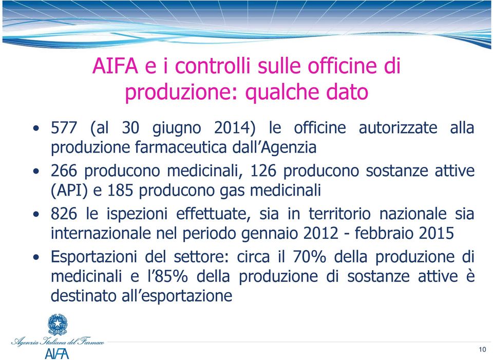 ispezioni effettuate, sia in territorio nazionale sia internazionale nel periodo gennaio 2012 - febbraio 2015 Esportazioni del