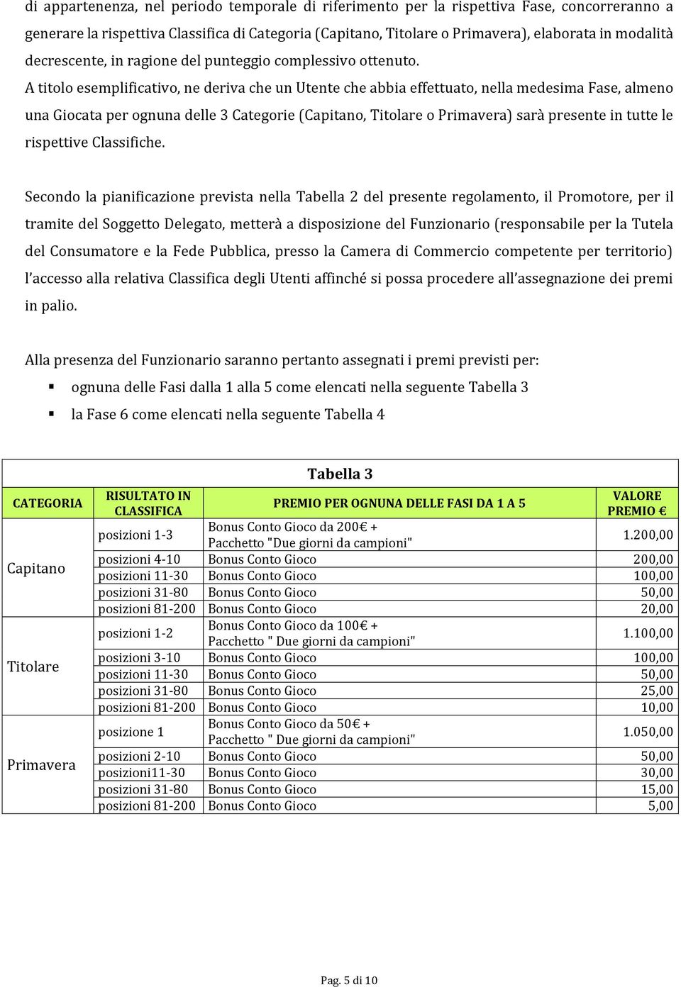 A titolo esemplificativo, ne deriva che un Utente che abbia effettuato, nella medesima Fase, almeno una Giocata per ognuna delle 3 Categorie (Capitano, Titolare o Primavera) sarà presente in tutte le