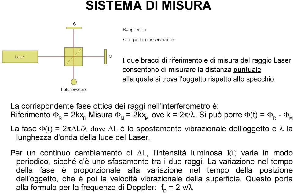 Si può porre Φ(t) = ΦR - ΦM La fase Φ(t) = 2π L/λ dove L è lo spostamento vibrazionale dell'oggetto e λ la lunghezza d'onda della luce del Laser.