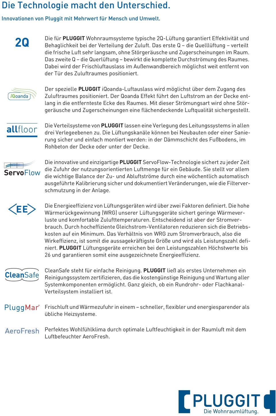 Das erste Q die Quelllüftung verteilt die frische Luft sehr langsam, ohne Störgeräusche und Zugerscheinungen im Raum. Das zweite Q die Querlüftung bewirkt die komplette Durchströmung des Raumes.