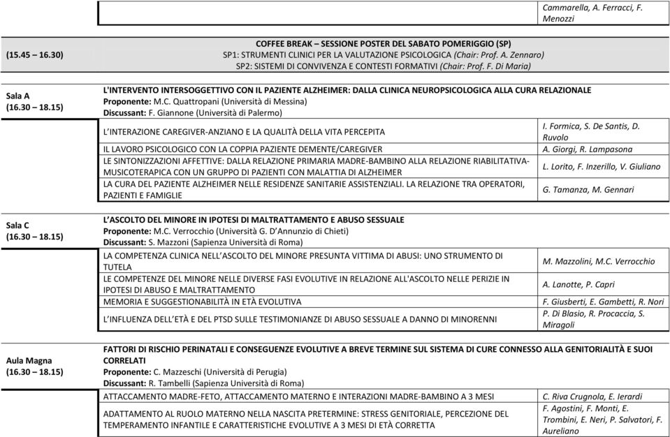 Giannone (Università di Palermo) I. Formica, S. De Santis, D. L INTERAZIONE CAREGIVER-ANZIANO E LA QUALITÀ DELLA VITA PERCEPITA Ruvolo IL LAVORO PSICOLOGICO CON LA COPPIA PAZIENTE DEMENTE/CAREGIVER A.