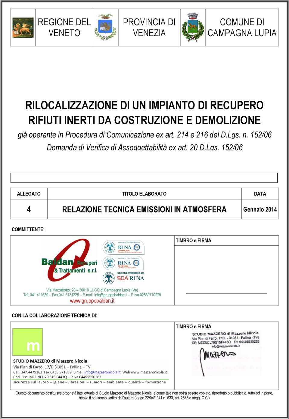 n. 152/06 Domanda di Verifica di Assoggettabilità ex art. 20 D.Lgs.