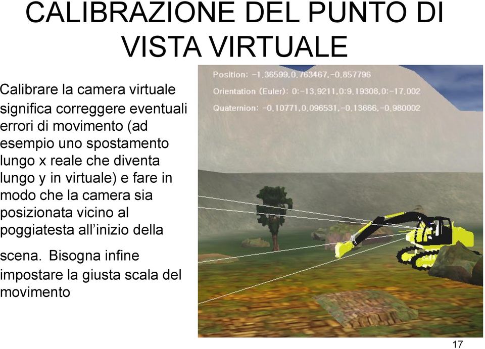 virtuale) e fare in modo che la camera sia posizionata vicino al poggiatesta all