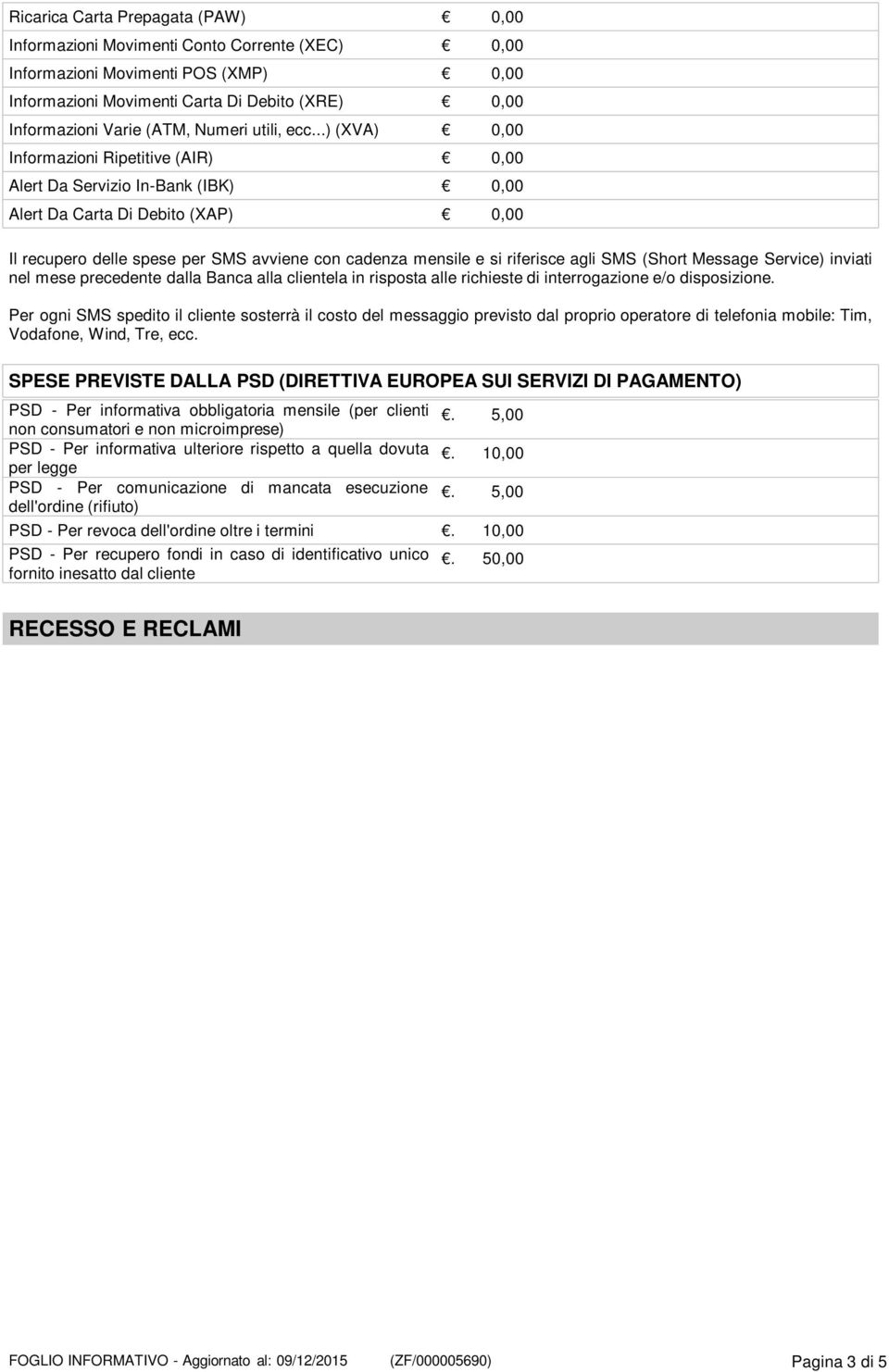 ..) (XVA) 0,00 Informazioni Ripetitive (AIR) 0,00 Alert Da Servizio In-Bank (IBK) 0,00 Alert Da Carta Di Debito (XAP) 0,00 Il recupero delle spese per SMS avviene con cadenza mensile e si riferisce