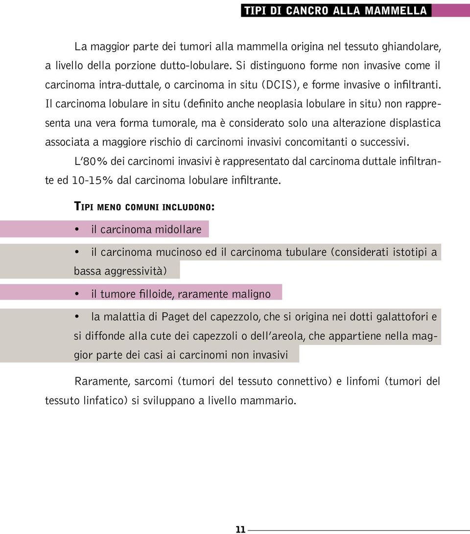 Il carcinoma lobulare in situ (definito anche neoplasia lobulare in situ) non rappresenta una vera forma tumorale, ma è considerato solo una alterazione displastica associata a maggiore rischio di