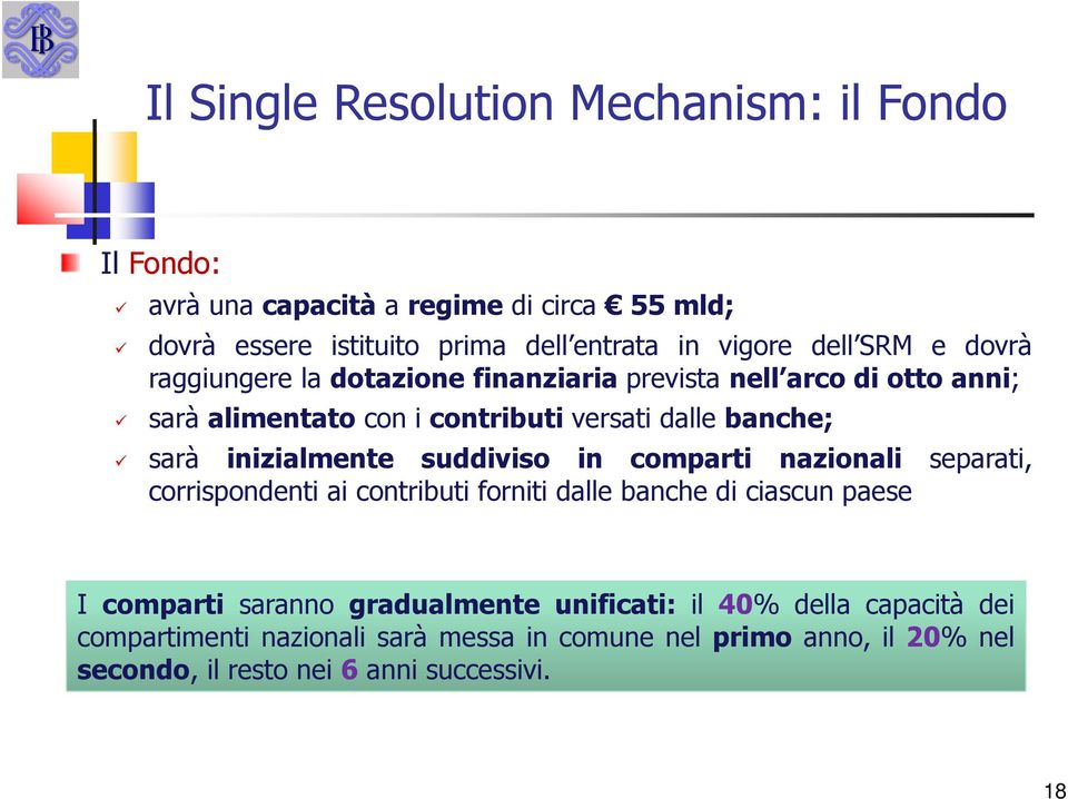 inizialmente suddiviso in comparti nazionali separati, corrispondenti ai contributi forniti dalle banche di ciascun paese I comparti saranno