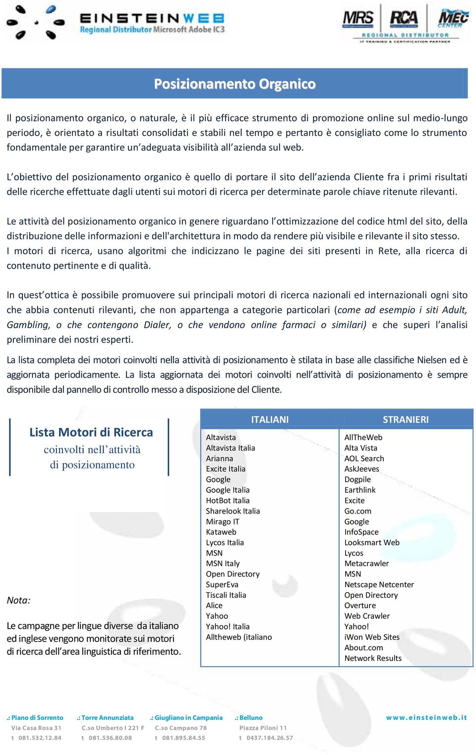 L obiettivo del posizionamento organico è quello di portare il sito dell azienda Cliente fra i primi risultati delle ricerche effettuate dagli utenti sui motori di ricerca per determinate parole