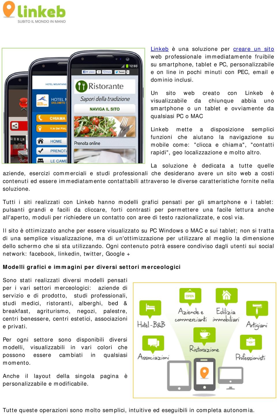 su mobile come: "clicca e chiama", "contatti rapidi", geo localizzazione e molto altro.