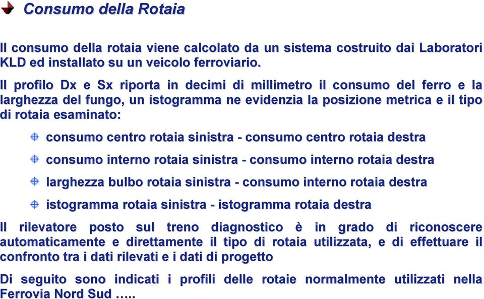 sinistra - consumo centro rotaia destra consumo interno rotaia sinistra - consumo interno rotaia destra larghezza bulbo rotaia sinistra - consumo interno rotaia destra istogramma rotaia sinistra -