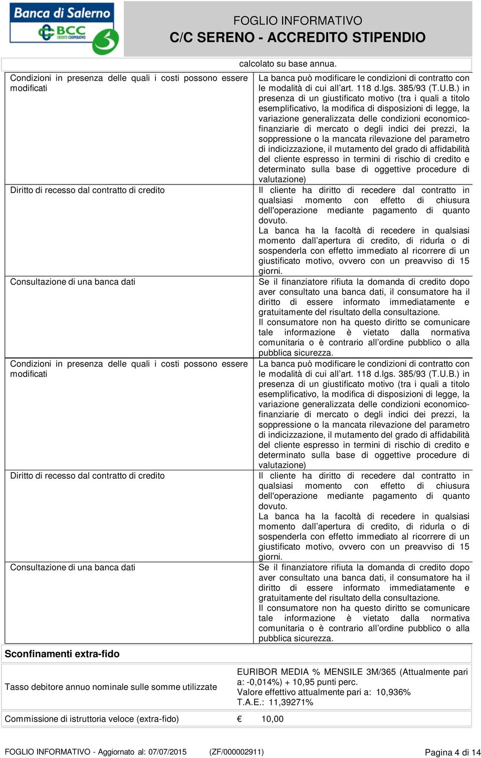 ) in presenza di un giustificato motivo (tra i quali a titolo esemplificativo, la modifica di disposizioni di legge, la variazione generalizzata delle condizioni economicofinanziarie di mercato o