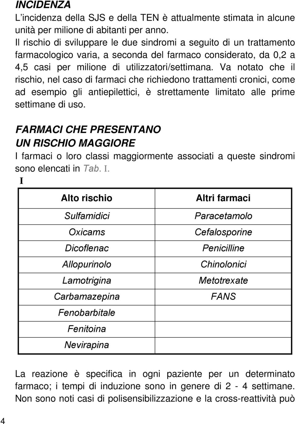 Va notato che il rischio, nel caso di farmaci che richiedono trattamenti cronici, come ad esempio gli antiepilettici, è strettamente limitato alle prime settimane di uso.