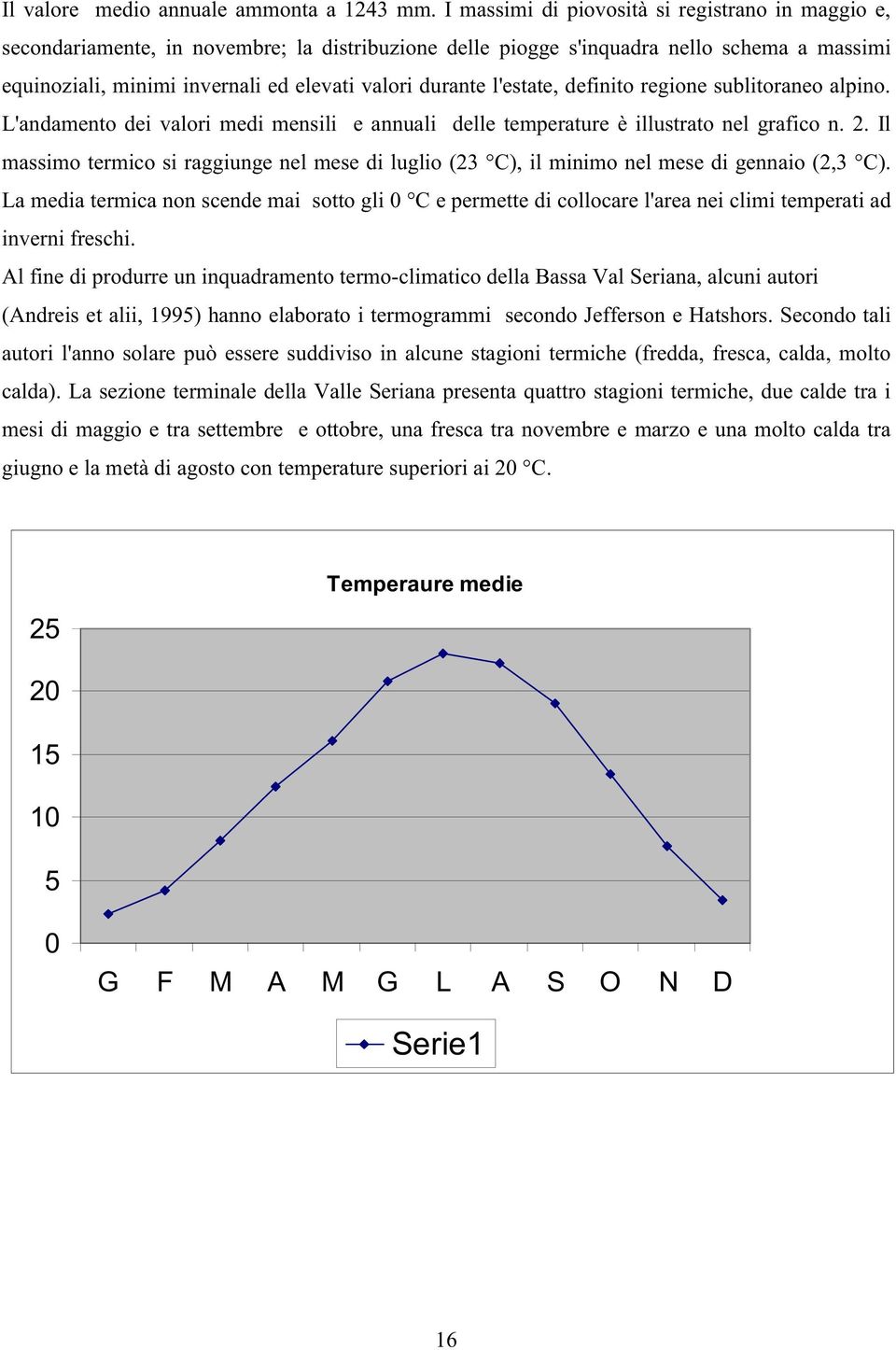 l'estate, definito regione sublitoraneo alpino. L'andamento dei valori medi mensili e annuali delle temperature è illustrato nel grafico n. 2.