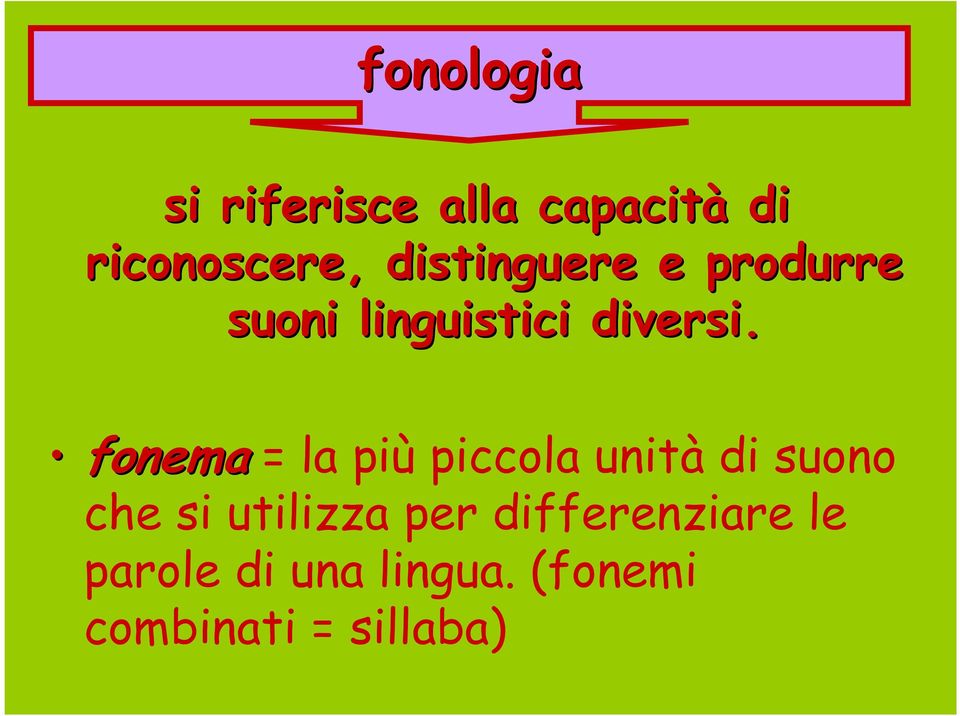 fonema = la più piccola unità di suono che si utilizza