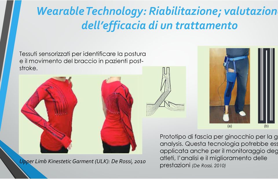 Upper Limb Kinestetic Garment(ULK): De Rossi, 2010 Prototipo di fascia per ginocchio per la ga analysis.