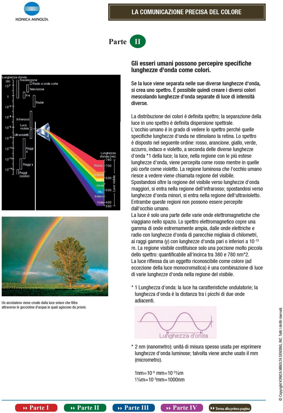 La distribuzione dei colori è definita spettro; la separazione della luce in uno spettro è definita dispersione spettrale.