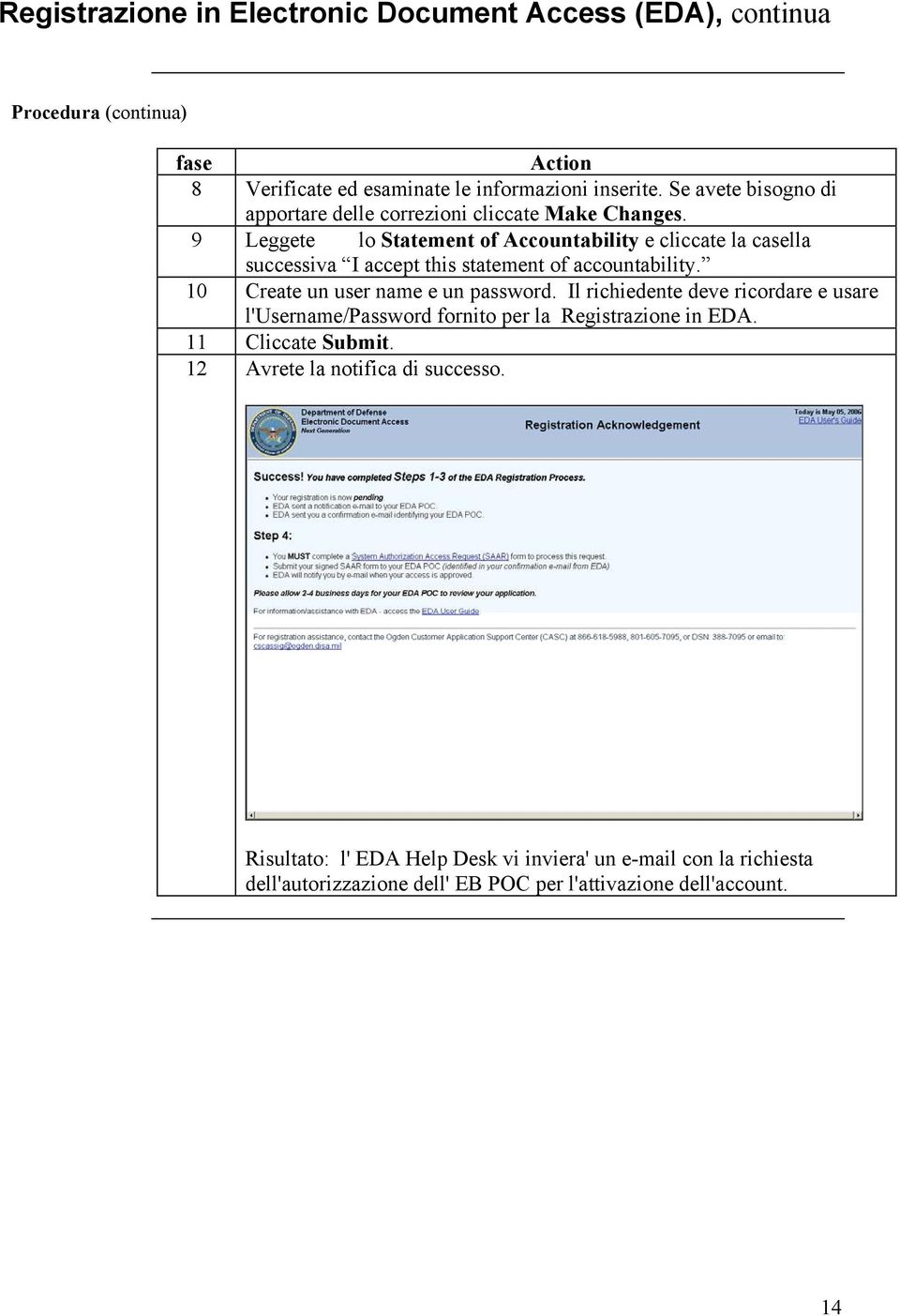 9 Leggete lo Statement of Accountability e cliccate la casella successiva I accept this statement of accountability. 10 Create un user name e un password.