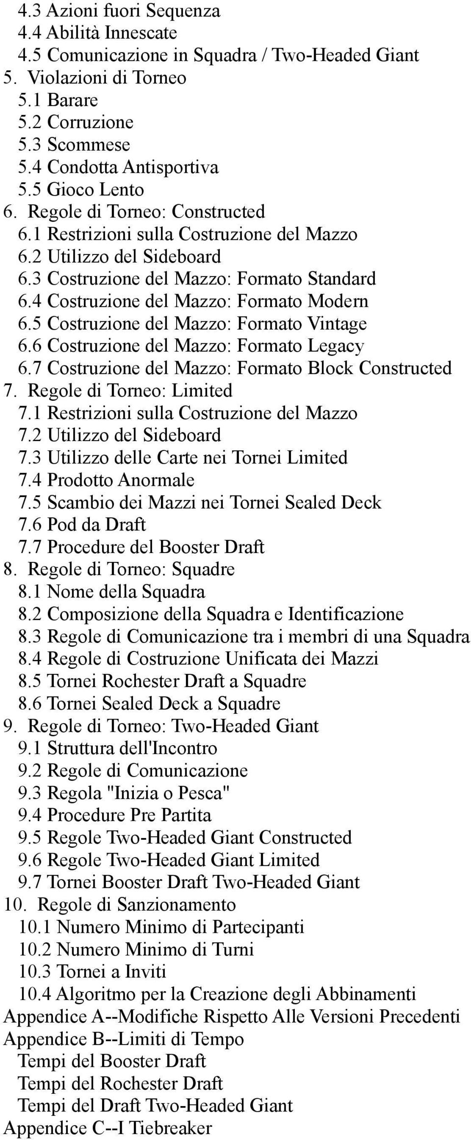 4 Costruzione del Mazzo: Formato Modern 6.5 Costruzione del Mazzo: Formato Vintage 6.6 Costruzione del Mazzo: Formato Legacy 6.7 Costruzione del Mazzo: Formato Block Constructed 7.