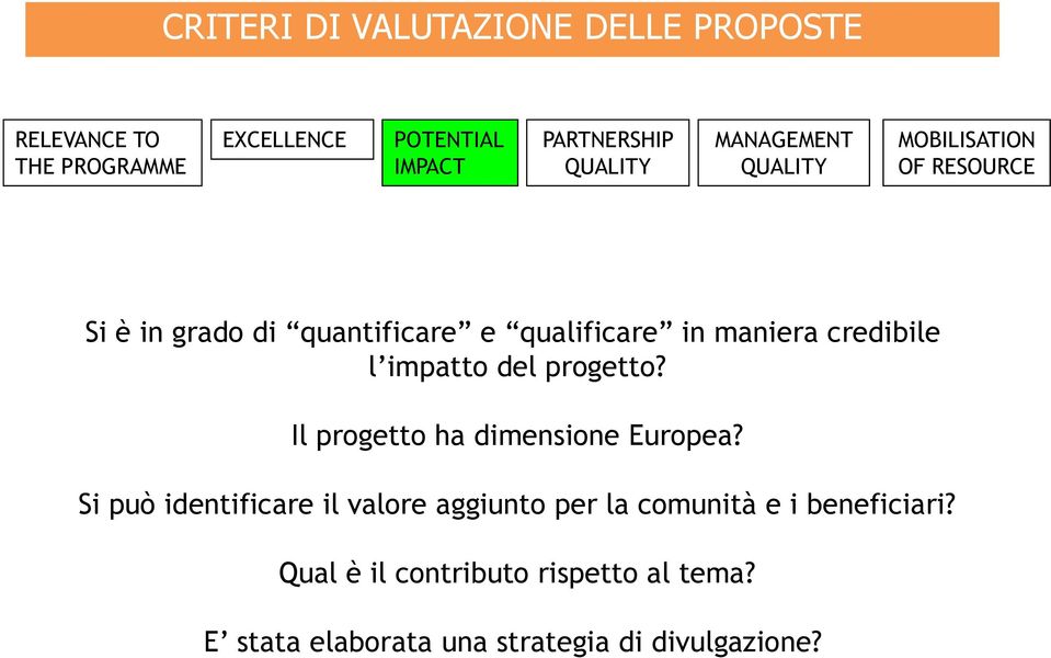 credibile l impatto del progetto? Il progetto ha dimensione Europea?