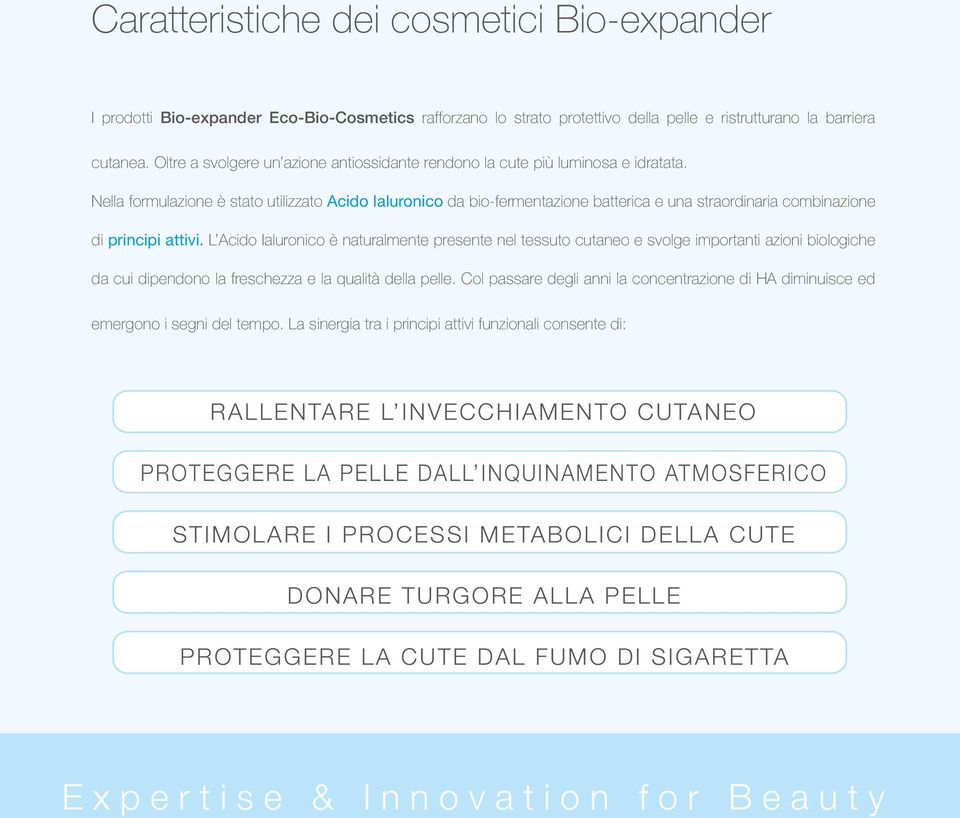 Nella formulazione è stato utilizzato Acido Ialuronico da bio-fermentazione batterica e una straordinaria combinazione di principi attivi.