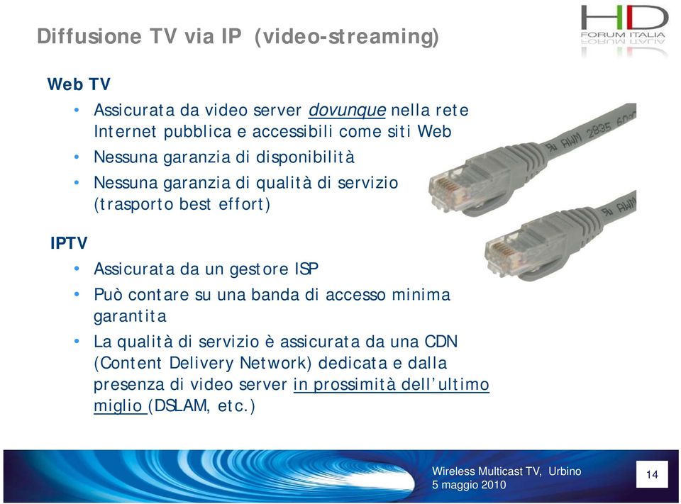 effort) IPTV Assicurata da un gestore ISP Può contare su una banda di accesso minima garantita La qualità di servizio è