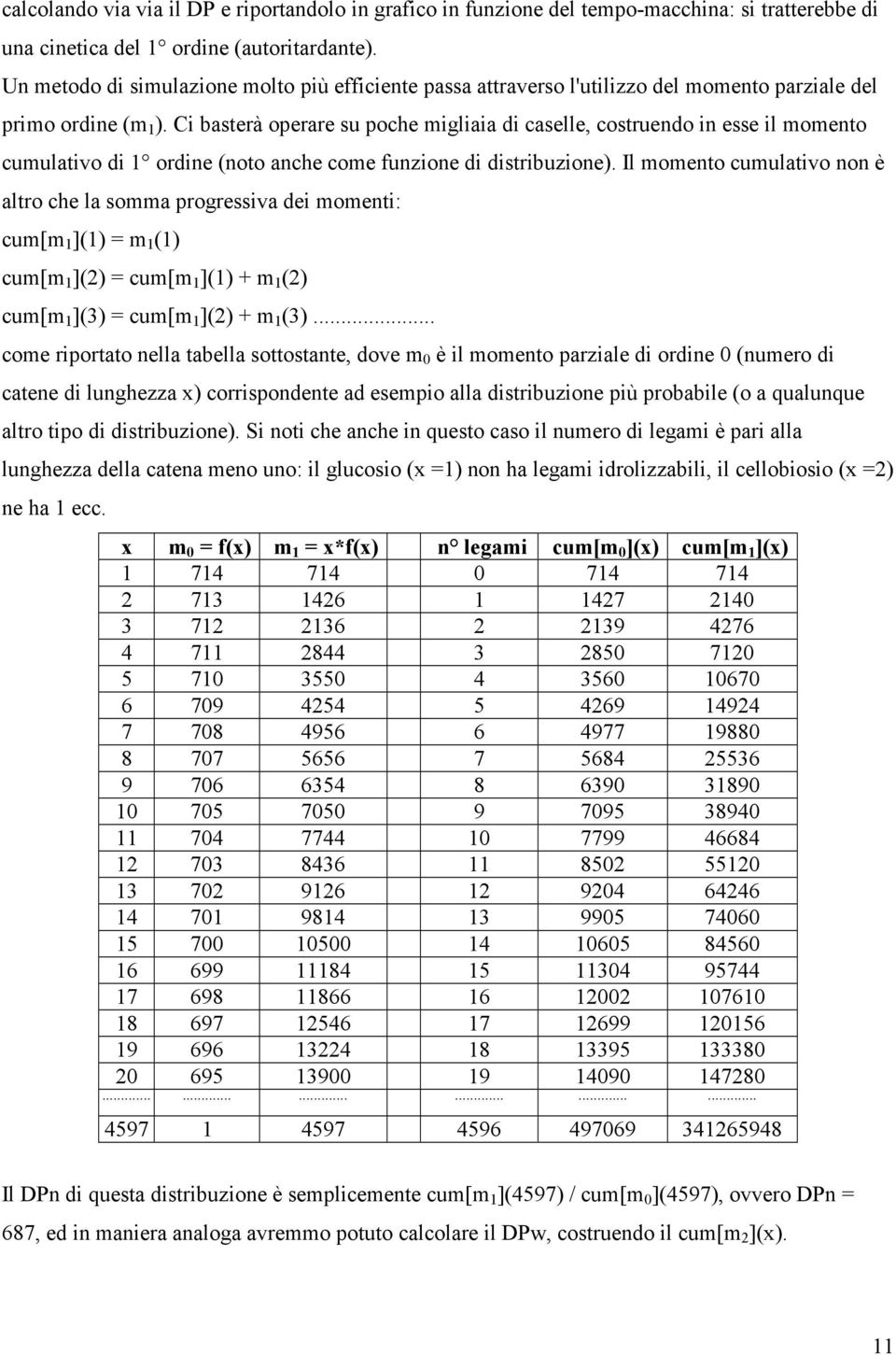 Ci basterà operare su poche migliaia di caselle, costruendo in esse il momento cumulativo di 1 ordine (noto anche come funzione di distribuzione).