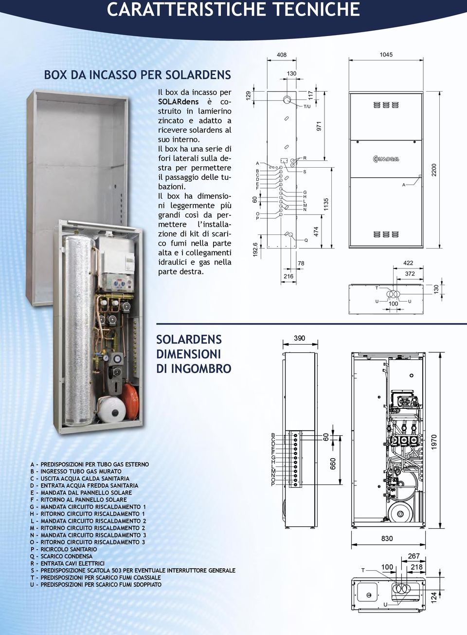 I box ha dimensioni eggermente più grandi così da permettere instaazione di kit di scarico fumi nea parte ata e i coegamenti idrauici e gas nea parte destra. 129 A B C D E F 60 O P 192.