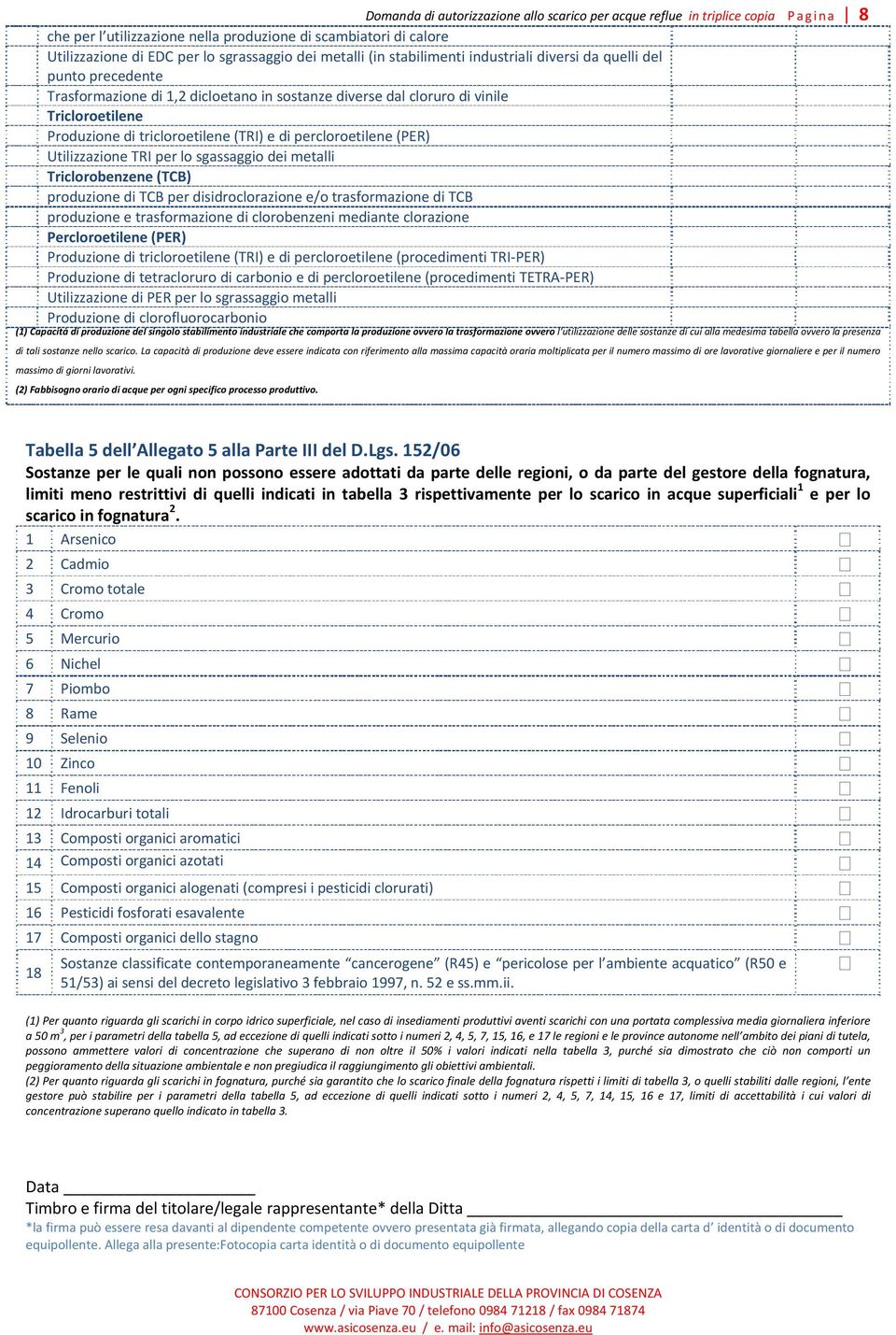 (TRI) e di percloroetilene (PER) Utilizzazione TRI per lo sgassaggio dei metalli Triclorobenzene (TCB) produzione di TCB per disidroclorazione e/o trasformazione di TCB produzione e trasformazione di