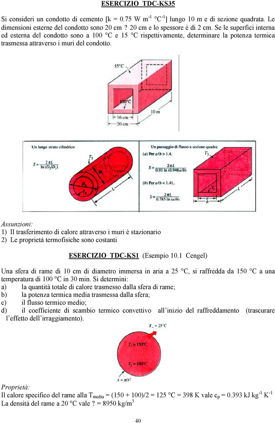 1) Il trasferimento di calore attraverso i muri è stazionario 2) Le proprietà termofisiche sono costanti ESERCIZIO TDC-KS1 (Esempio 10.