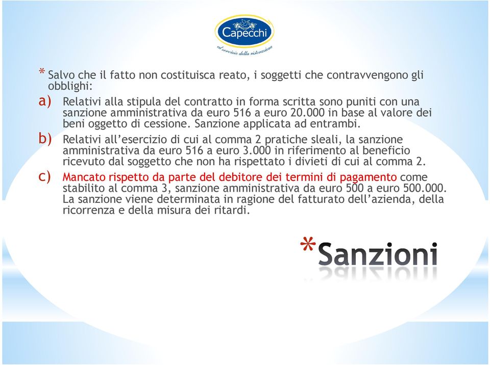 b) Relativi all esercizio di cui al comma 2 pratiche sleali, la sanzione amministrativa da euro 516 a euro 3.