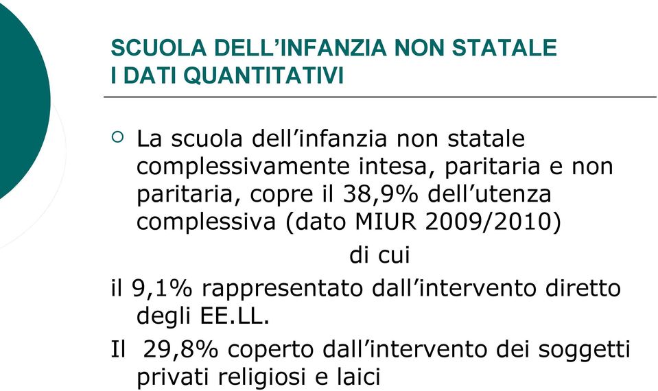 utenza complessiva (dato MIUR 2009/2010) di cui il 9,1% rappresentato dall