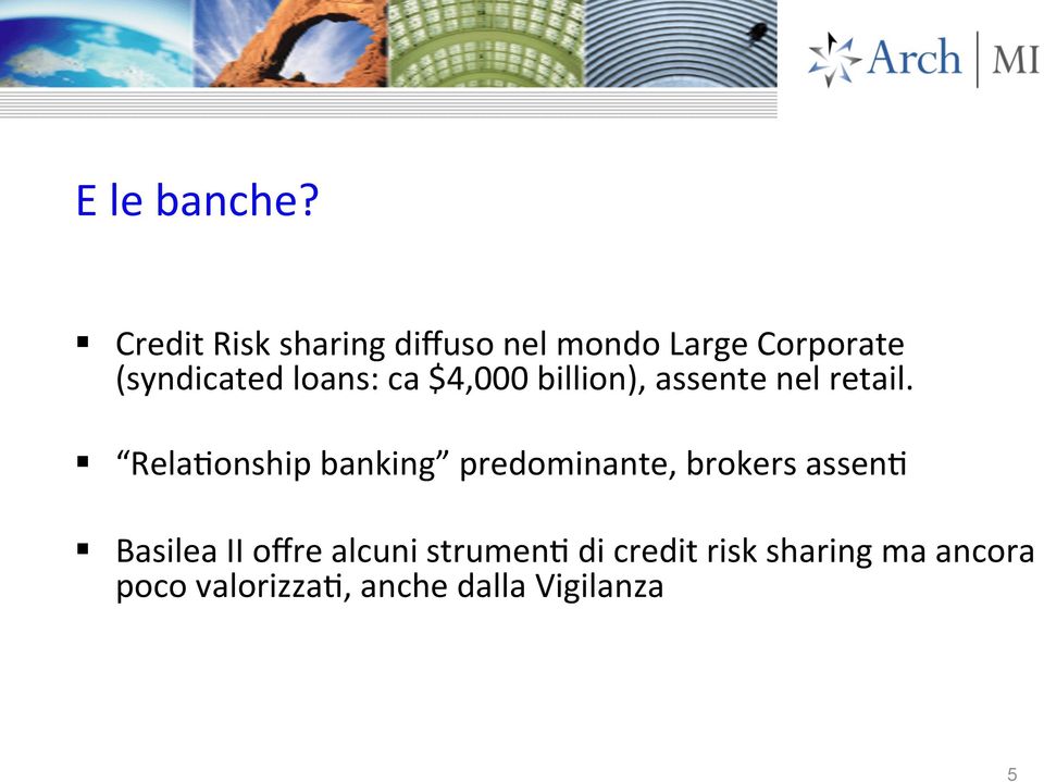 loans: ca $4,000 billion), assente nel retail.