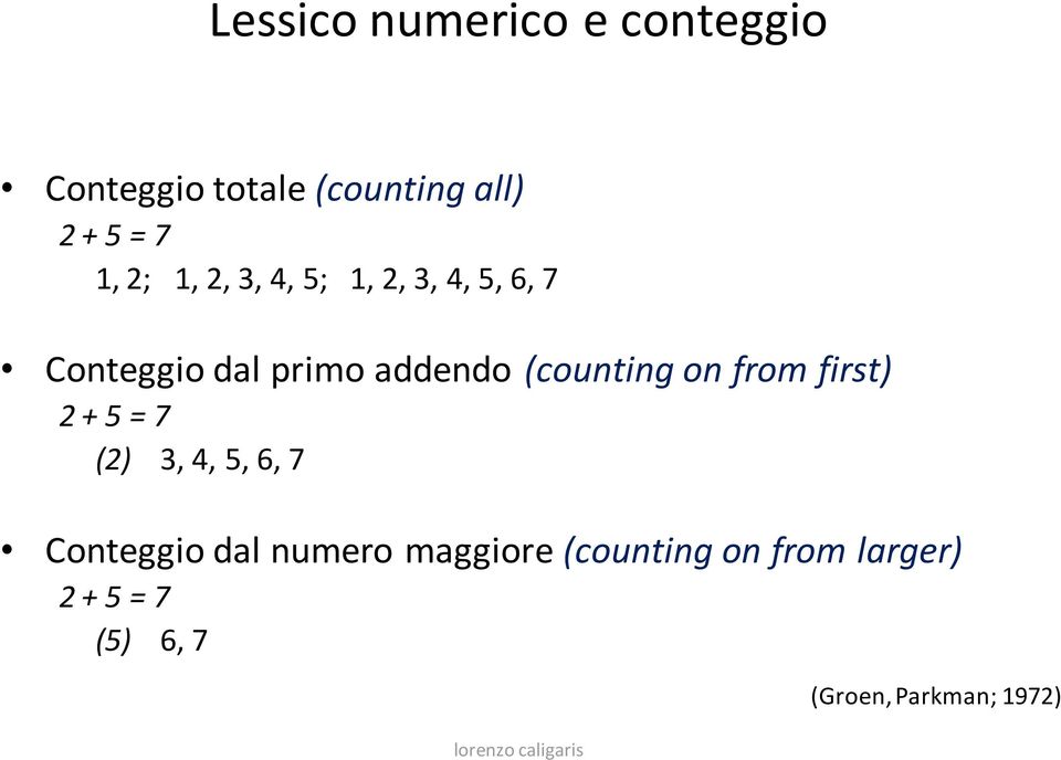 (counting on from first) 2 + 5 = 7 (2) 3, 4, 5, 6, 7 Conteggio dal