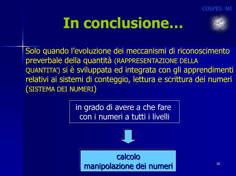 apprendimenti relativi ai sistemi di conteggio, lettura e scrittura dei numeri (SISTEMA DEI