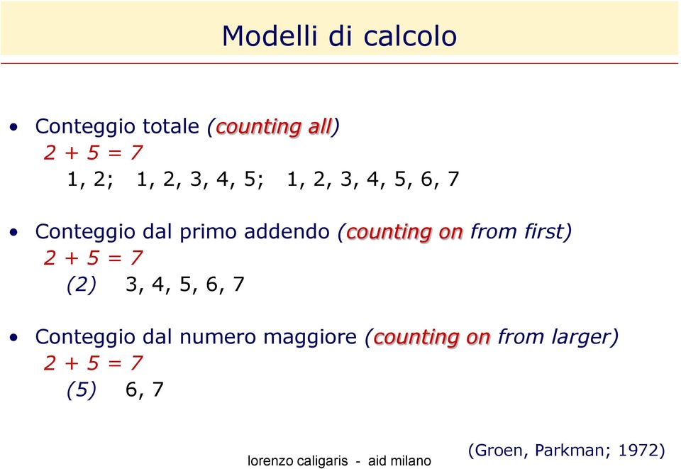 on from first) 2 + 5 = 7 (2) 3, 4, 5, 6, 7 Conteggio dal numero