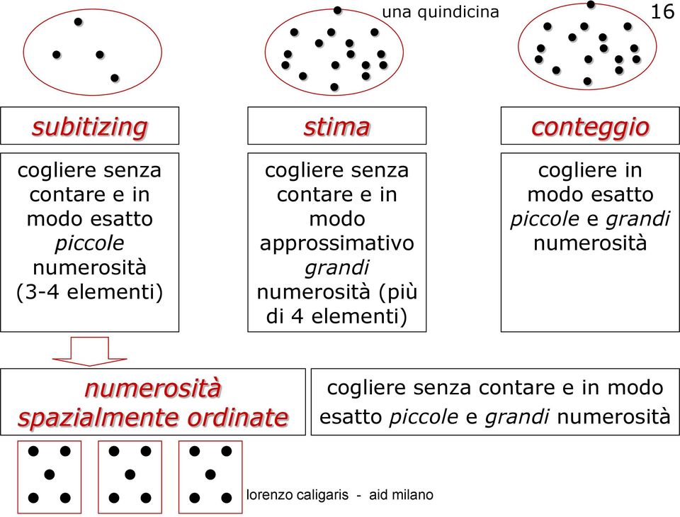 numerosità (più di 4 elementi) cogliere in modo esatto piccole e grandi numerosità