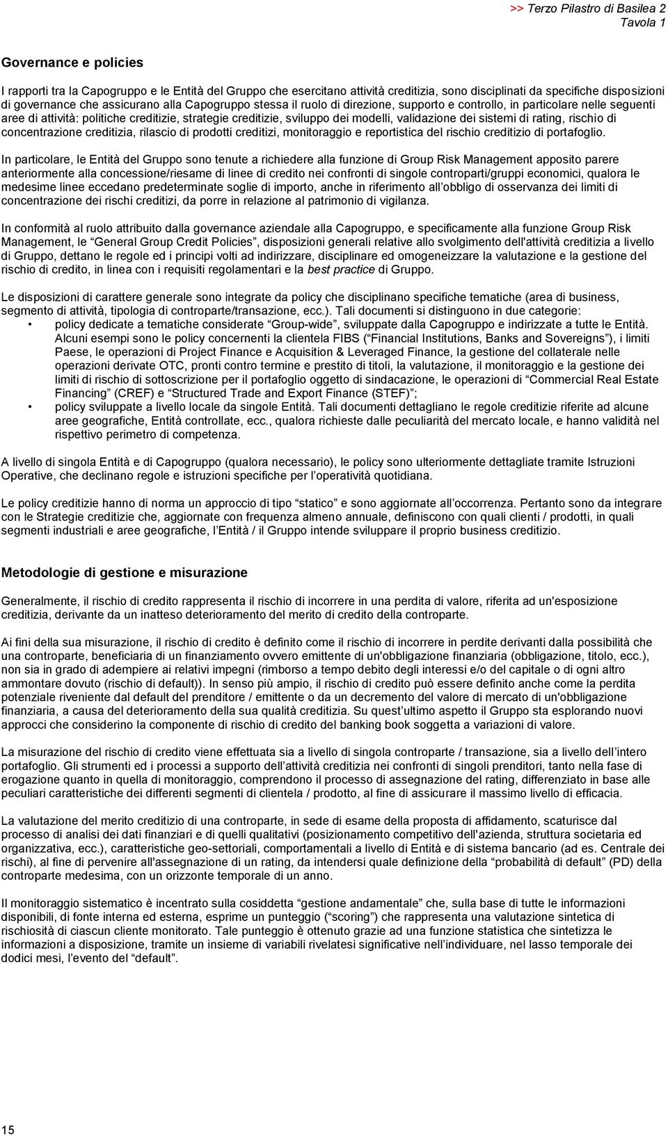 modelli, validazione dei sistemi di rating, rischio di concentrazione creditizia, rilascio di prodotti creditizi, monitoraggio e reportistica del rischio creditizio di portafoglio.