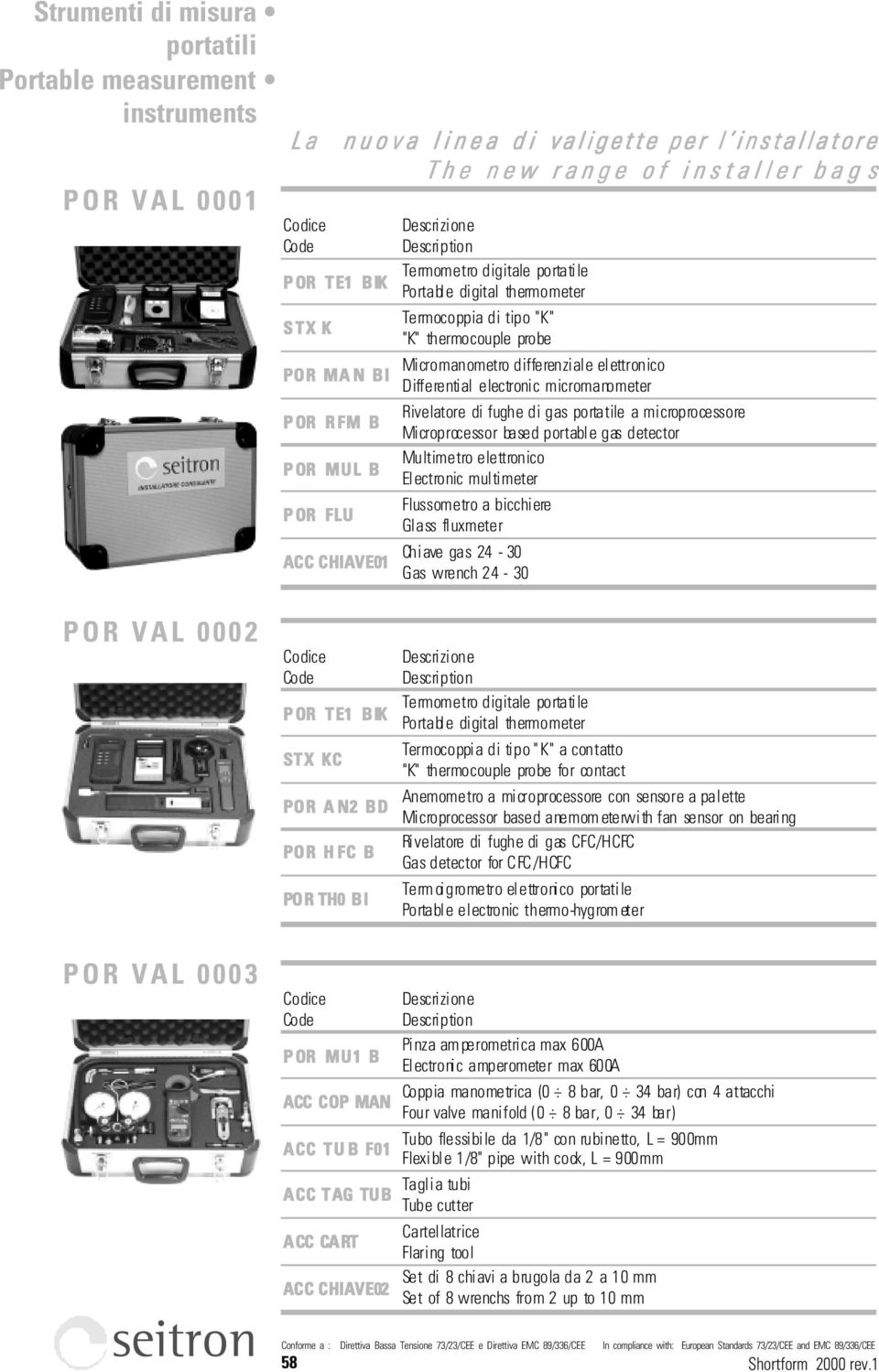 microprocessore Microprocessor based portable gas detector Multimetro elettronico Electronic multimeter Flussometro a bicchiere Glass fluxmeter Chiave gas 24-30 Gas wrench 24-30 POR VAL 0002 P OR TE1