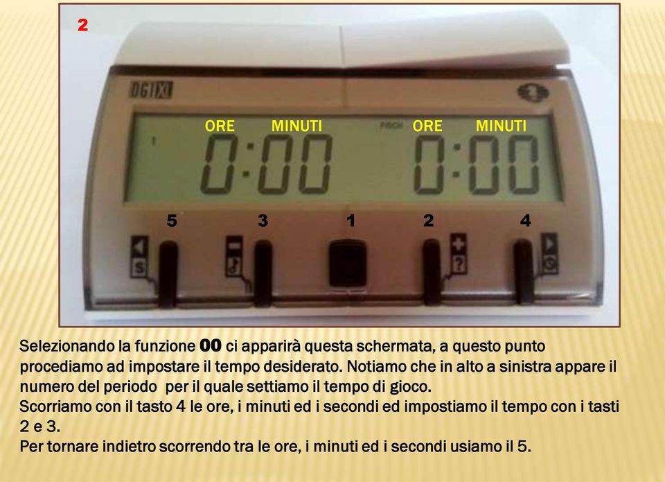 Notiamo che in alto a sinistra appare il numero del periodo per il quale settiamo il tempo di gioco.