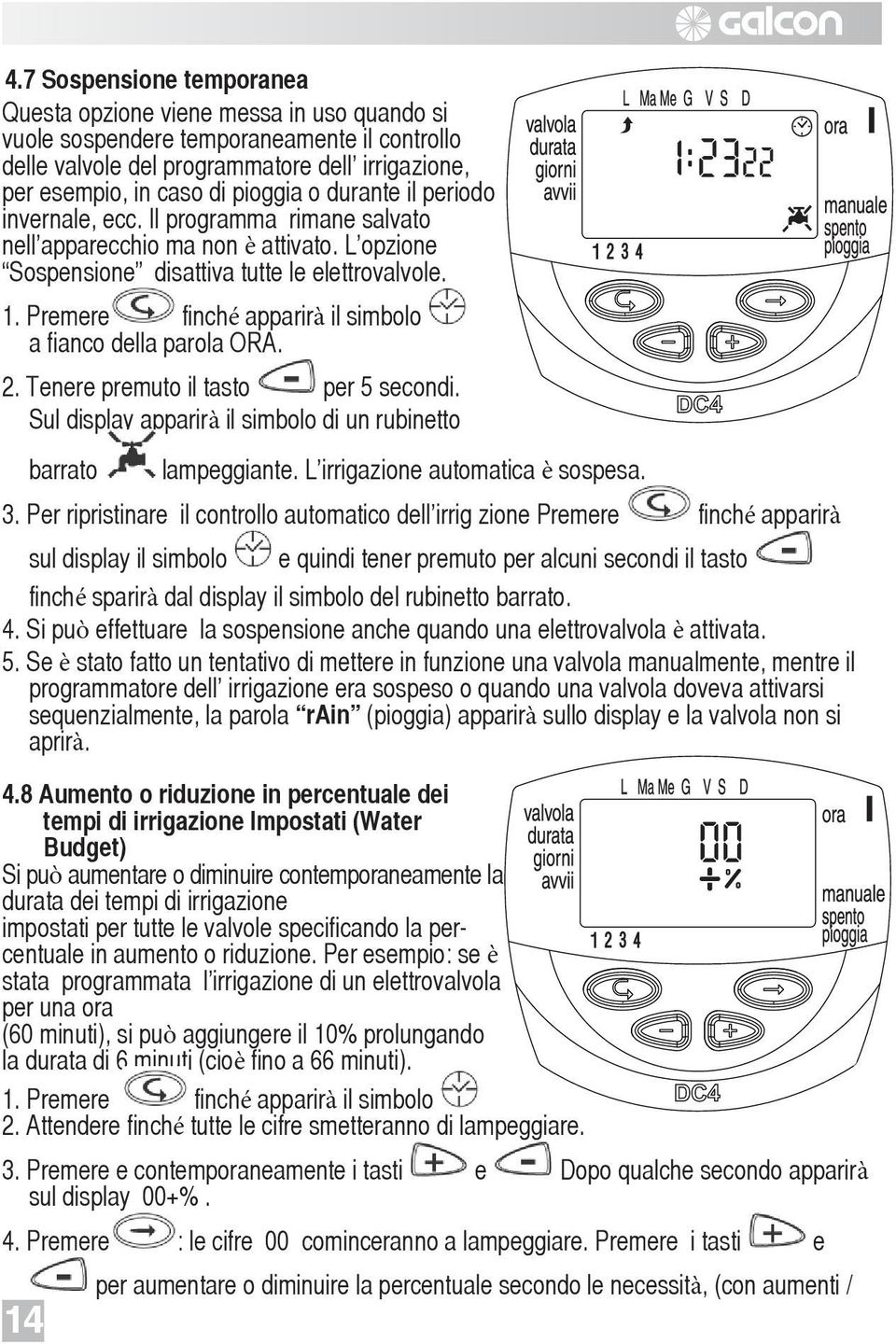 Premere finché apparirà il simbolo a fianco della parola ORA. 2. Tenere premuto il tasto per 5 secondi. Sul display apparirà il simbolo di un rubinetto barrato lampeggiante.