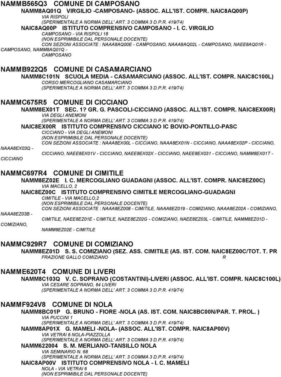 MPOSANO NAMM8AQ01Q VIRGILIO -CAMPOSANO- (ASSOC. ALL'IST. CO