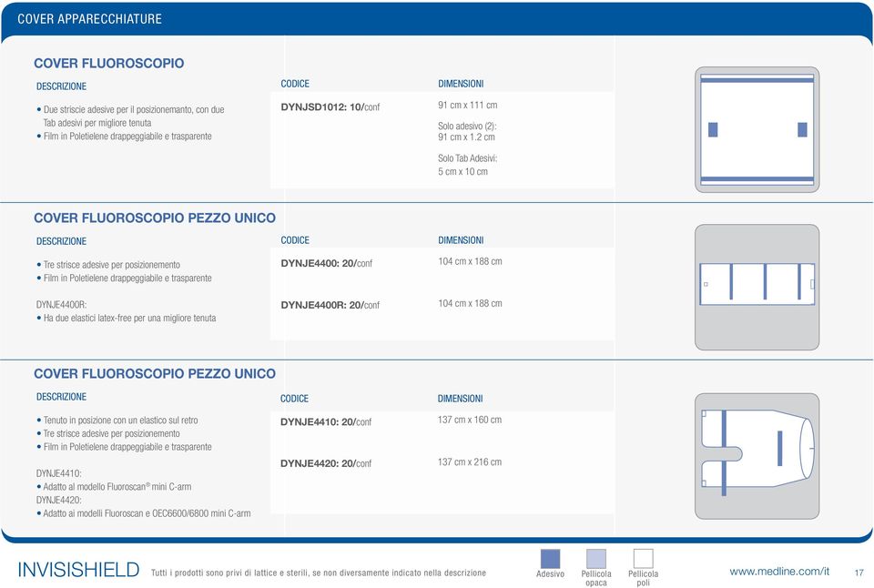 2 cm Solo Tab Adesivi: 5 cm x 10 cm COVER FLUOROSCOPIO PEZZO UNICO Tre strisce adesive per posizionemento Film in Poletielene drappeggiabile e trasparente DYNJE4400R: Ha due elastici latex-free per