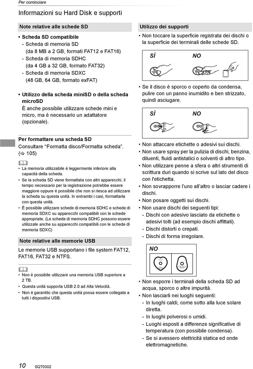 adattatore (opzionale). Utilizzo dei supporti Non toccare la superficie registrata dei dischi o la superficie dei terminali delle schede SD.