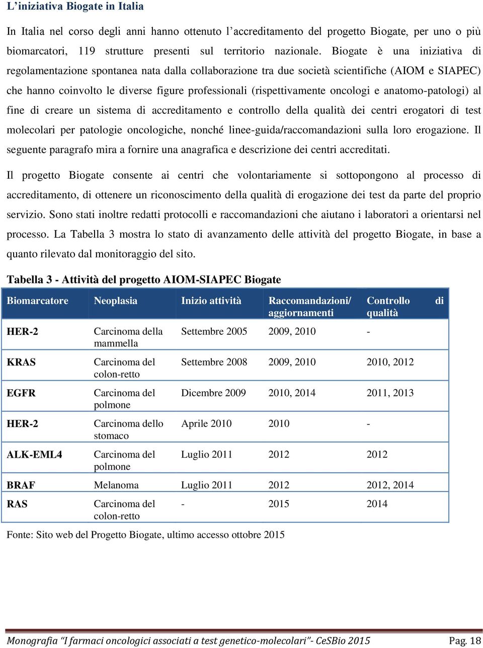 oncologi e anatomo-patologi) al fine di creare un sistema di accreditamento e controllo della qualità dei centri erogatori di test molecolari per patologie oncologiche, nonché