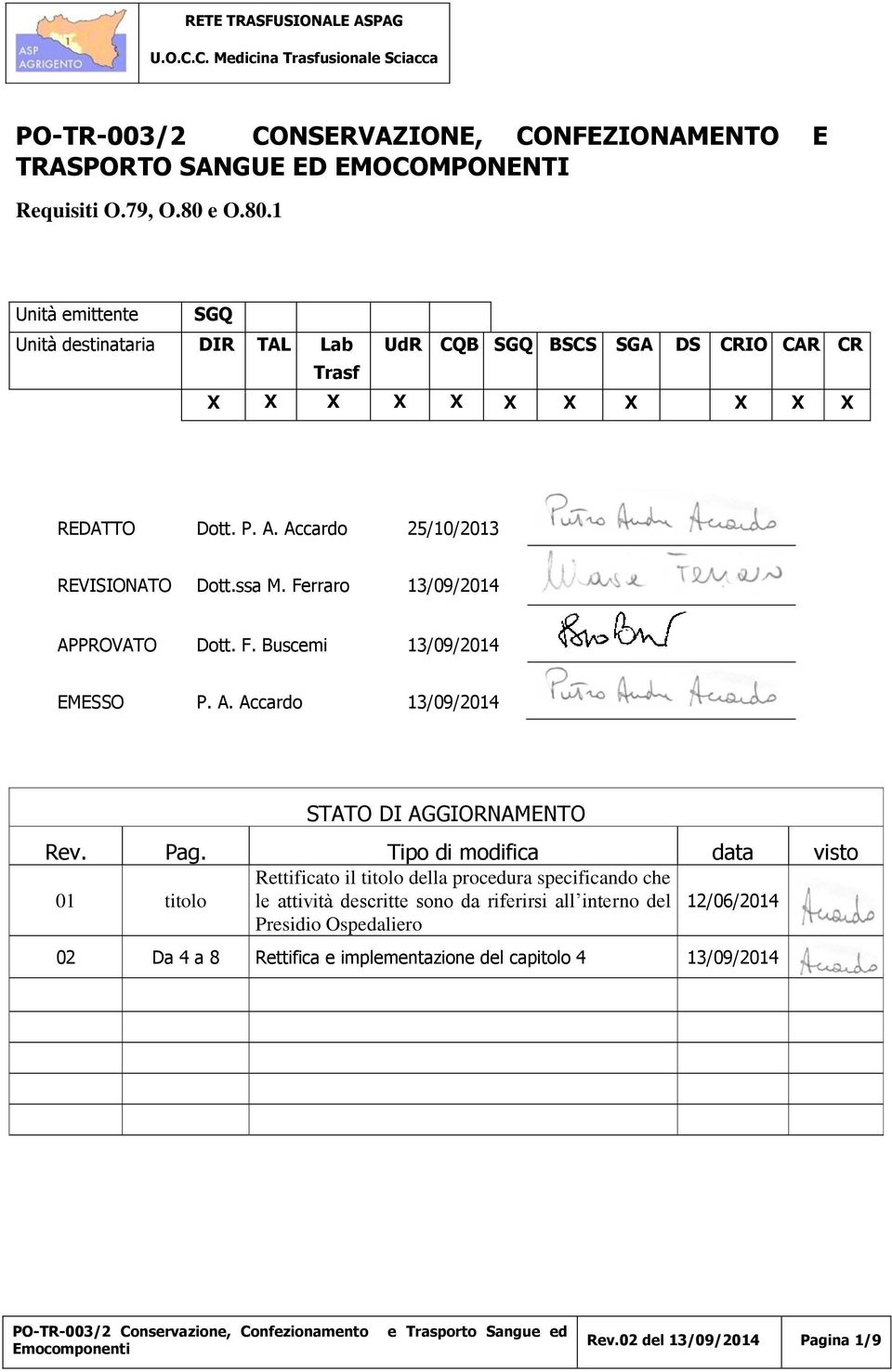 Pag. Tipo di modifica data visto 01 titolo Rettificato il titolo della procedura specificando che le attività descritte sono da riferirsi all interno